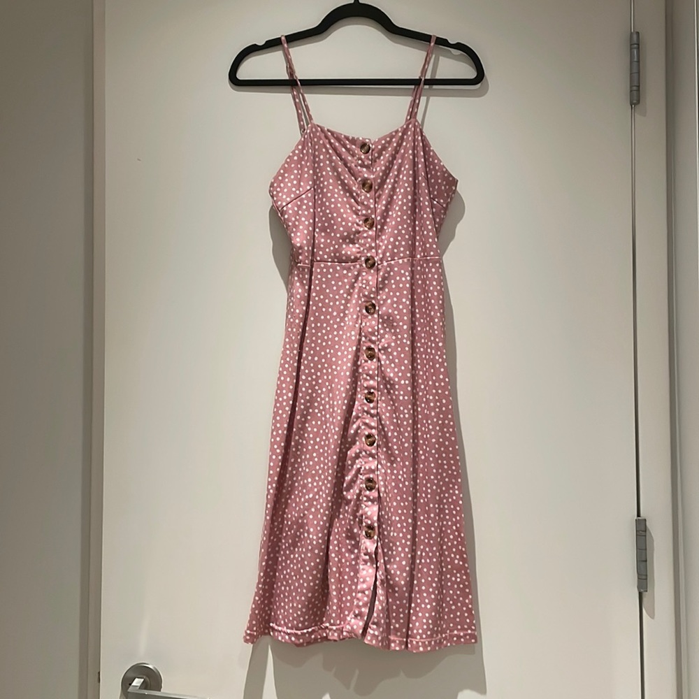 Super cute and fun pink and white polka dot dress